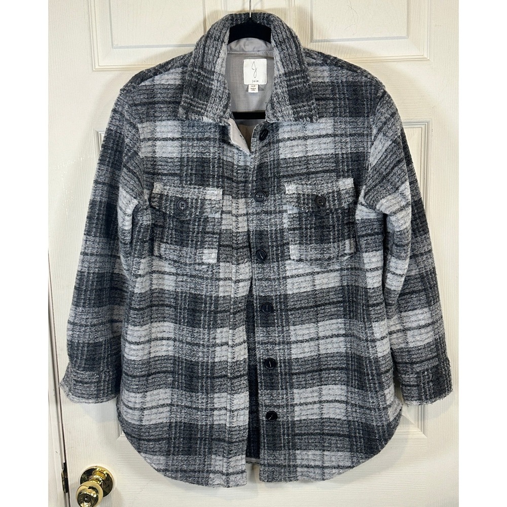 Joie Grey Plaid Shacket Womens Small Button Front Textured Knit Chore Barncoat
